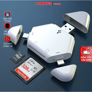 Đầu đọc thẻ nhớ SD TF 3 trong 1 dành cho điện thoại Táo Android Laptop PC hỗ trợ thẻ nhớ lên đên 1TB có từ tính hít nắp