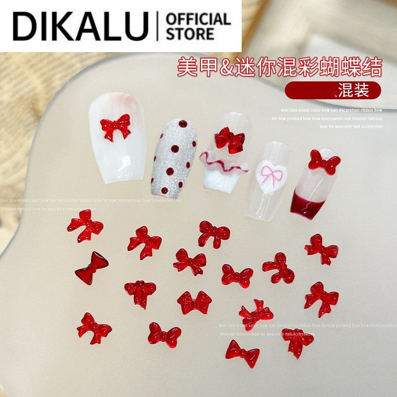 50pcs Nail Art New Year Ankola Red Mixed Maillard Ribbon Bow Jewelry Transparent Color Charm Nail De