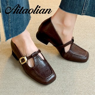 32-39 Da Thật Chính Hãng 5cm Đế Bằng Vuông Bên Trong Tăng 3cm Giày Nữ Giày Cao Gót Phong Cách Anh Giày Da Nữ Loafers Lolita