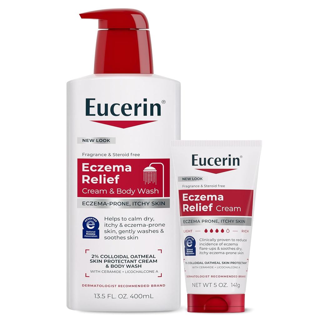 Gói chăm sóc toàn diện Eucerin Eczema Relief với Eucerin Eczema Relief Body Wash, 13,5 FL OZ và Kem 