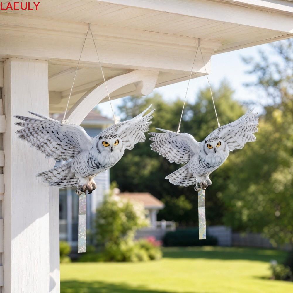 LAEULY Bird Repel Owl Scarecrow, có chuông Acrylic Fake Bird Scare Device, Bird Repel Thiết bị treo 