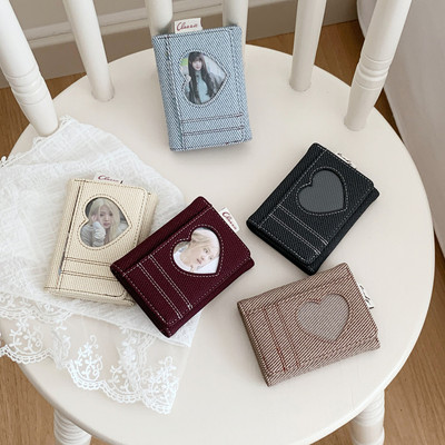 Họa tiết vải phong cách Denim PU lót Ví nữ có thể gập lại Hộp đựng thẻ đa chức năng Ví đựng tiền mặt