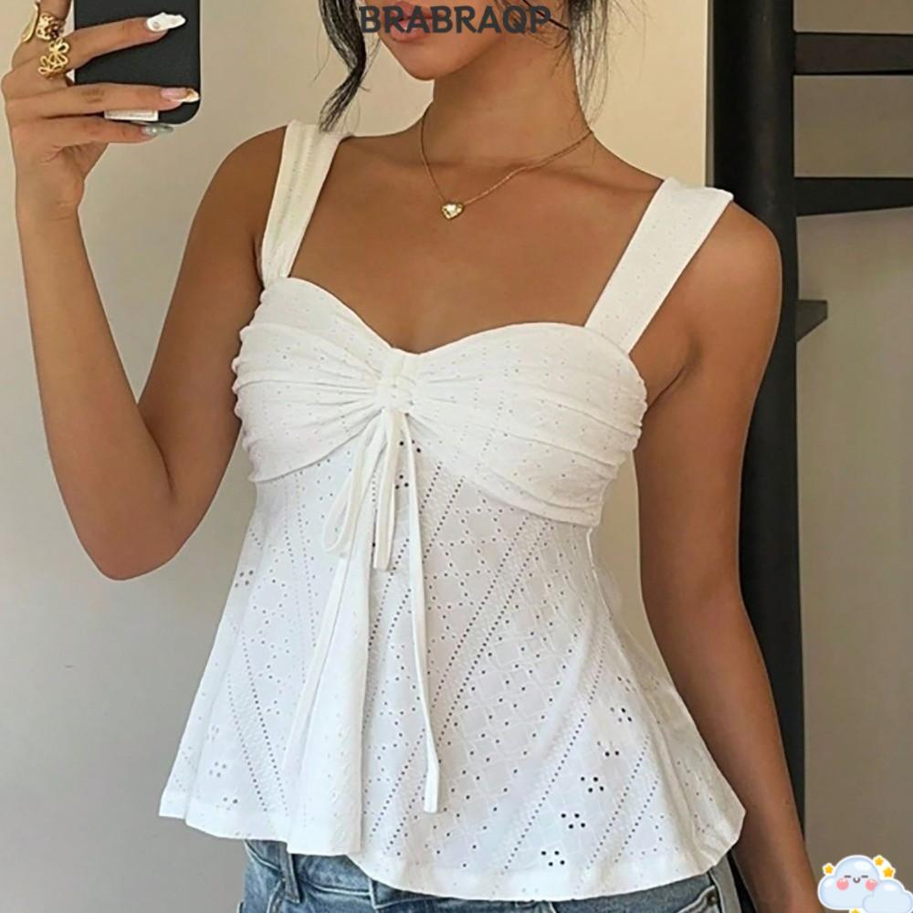 Áo ba lỗ BRABRAA, Áo ba lỗ xếp ly Nút thắt ngọt ngào, Áo Vest hở lưng xu hướng A dành cho nữ