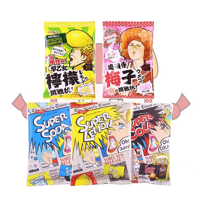Nhật Bản Nhập Khẩu nobel nobel nobel Super Sour Sandwich Lemon Candy Cola Soda Plum Sour Hương Vị Tr