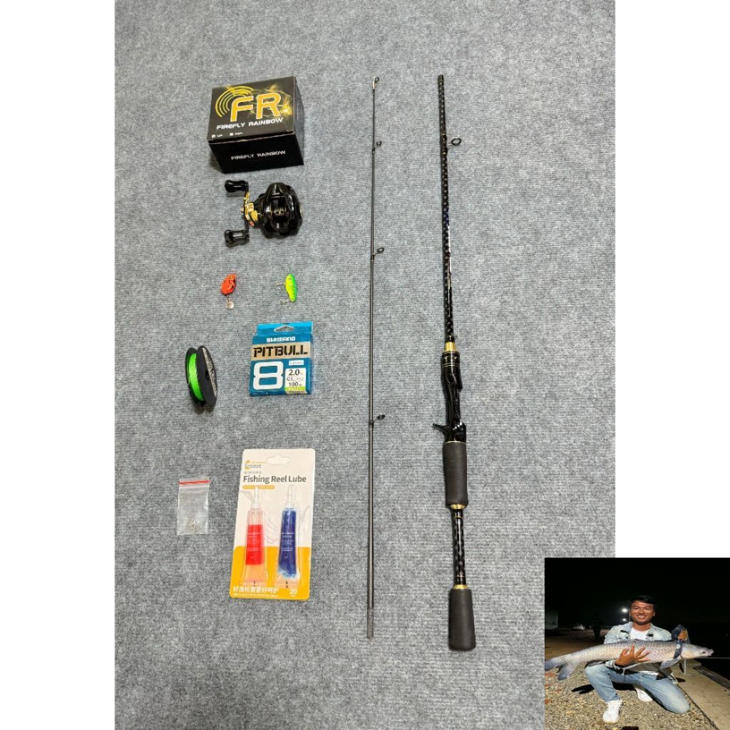 "Combo Cần câu Lure Ceres FR200: Máy Ngang tặng Dầu tra, Nhái hơi Cá sắt & Dây PE x8"