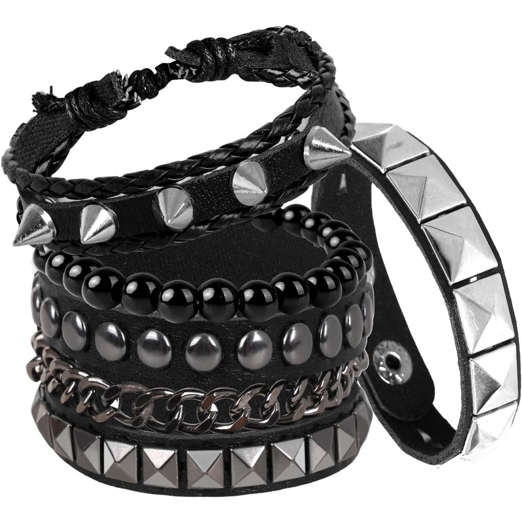 4 Punk Rock Studded Vòng Tay Gothic Da Vòng Tay Nam Nữ Gothic Trang Sức Punk Phụ Kiện Emo Trang Sức 