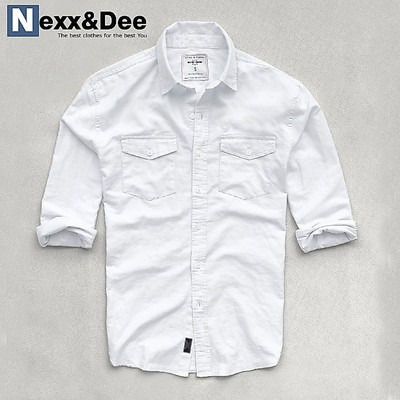 Áo sơ mi nam tay dài hai túi công sở màu trắng vải oxford denim trẻ trung Nexx&Dee-SM05