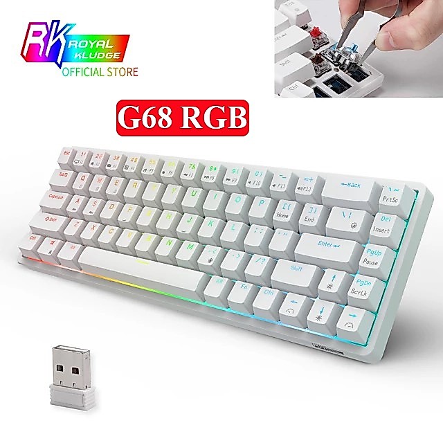 RK G68 RGB HOTSWAP - Bàn phím cơ không dây Royal Kludge RK G68 Bluetooth 5.1 và Wireless 2.4G - Chín