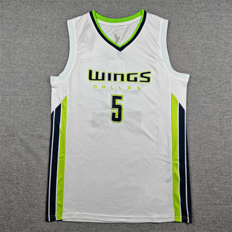 Đồng phục bóng rổ thêu DALLAS Wings No. 5 áo sơ mi cánh DALLAS màu trắng