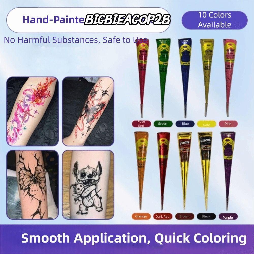 BIGBIEAGOP2B Henna Tattoo Cream, Dễ sử dụng Màu nâu đen Henna Paste Cone, Kem xăm hình Bán vĩnh viễn