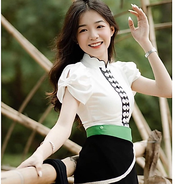 Áo Cóm Dân Tộc Thái vải lụa phi bóng