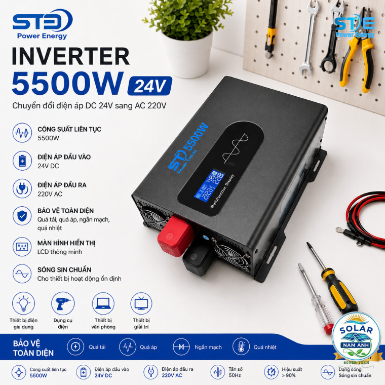 Bộ chuyển đổi điện Sin Chuẩn 5500W-Bộ Đổi Nguồn 24V sang 220V 5500W STED-SOYER TECH