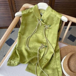  Áo gile phong cách Trung Hoa cao cấp thoải mái đa năng họa tiết jacquard cho nữ mùa xuân hè 