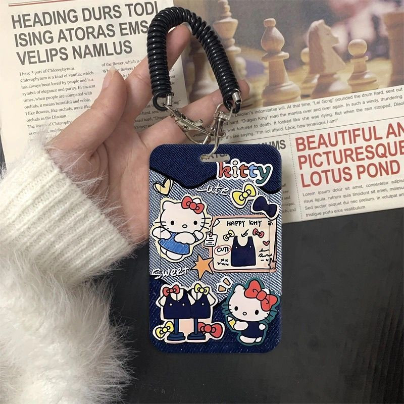 Hộp đựng thẻ mèo Kitty thẻ xe buýt thẻ bữa ăn thẻ trường thẻ cấm, thẻ đi học, thẻ làm việc, vỏ cứng