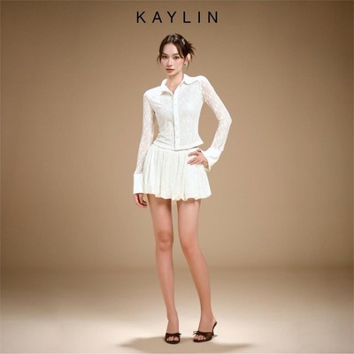 Set KAYLIN áo sơ mi ren phối váy xếp ly chất vải len hoa nhí phong cách cá tính BST Thu 2025 - SET40T7
