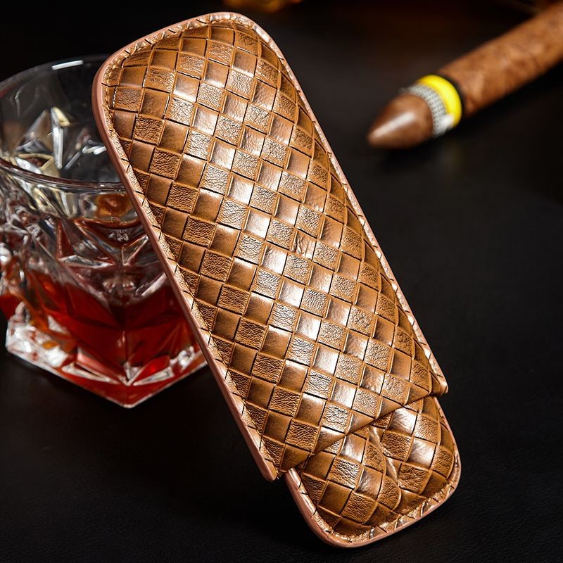 Hộp đựng da xì gà COHIBA 2 chiếc Hộp đựng xì gà họa tiết dệt Ống dưỡng ẩm di động Hộp quà tặng độc đ