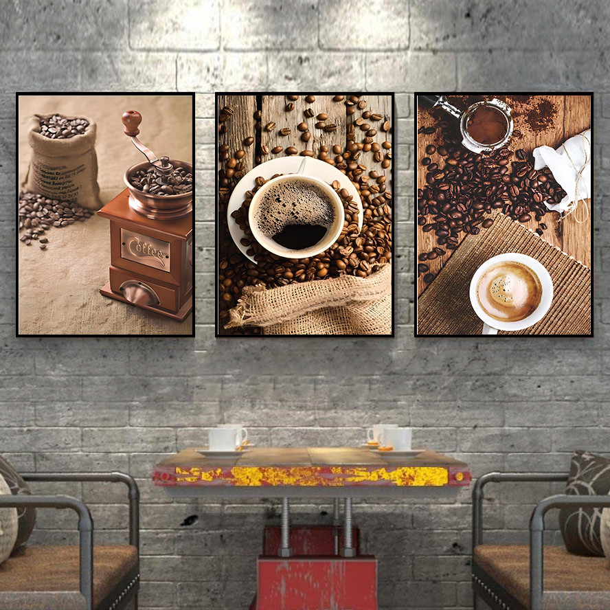 Combo 3 tranh treo tường, chủ đề Cafe Retro