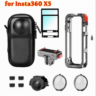 ❈ ❈ Flymile X5 Lồng Kim Loại Vỏ Bảo Vệ Lồng Túi PU Cho Insta360 X5 Khung Máy Ảnh Lồng Bảo Vệ Ống Kính PC Bảo Vệ Phim Với Vỏ Ống Kính Silicon Có Giày Lạnh Và Sợi 1 / 4 "