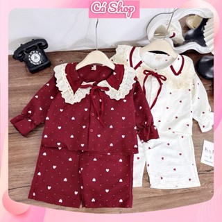  KH45 Bộ quần áo ngủ pizama in hình tim cho bé gái 