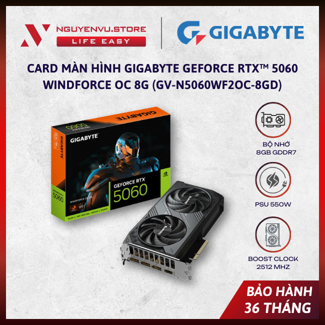 [CHÍNH HÃNG] Card Màn Hình Gigabyte GeForce RTX™ 5060 WINDFORCE OC 8G (GV-N5060WF2OC-8GD) - [BẢO HÀN