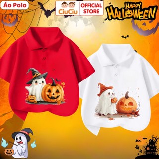 Áo polo Halloween cho bé trai bé gái CIUCIU BABY áo thun cộc tay có cổ vạt lệch chất cotton co dãn
