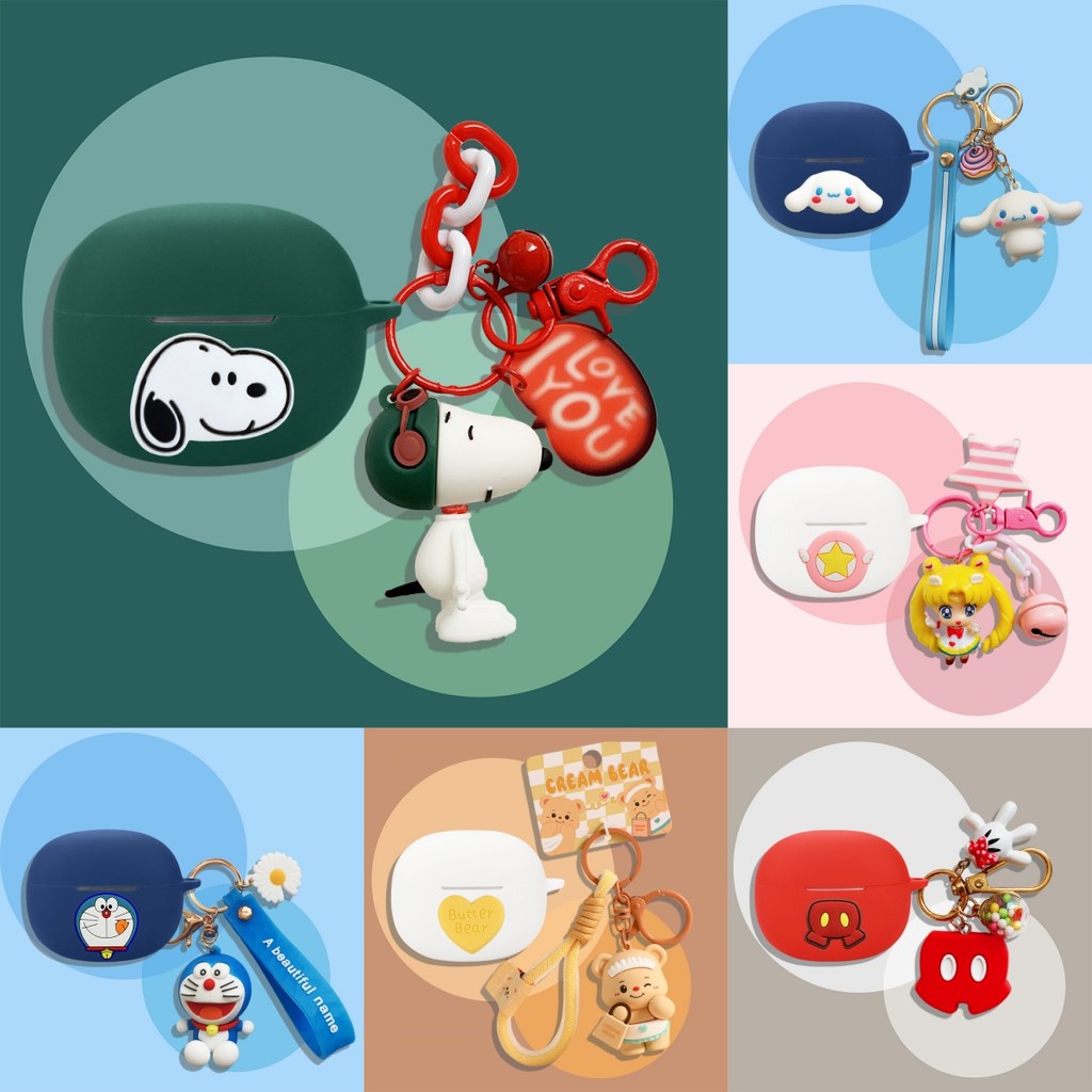 for QCY MeloBuds N70 Case Cute Cartoon Keychain Pendant Silicone Soft Case Suitable for QCY MeloBuds