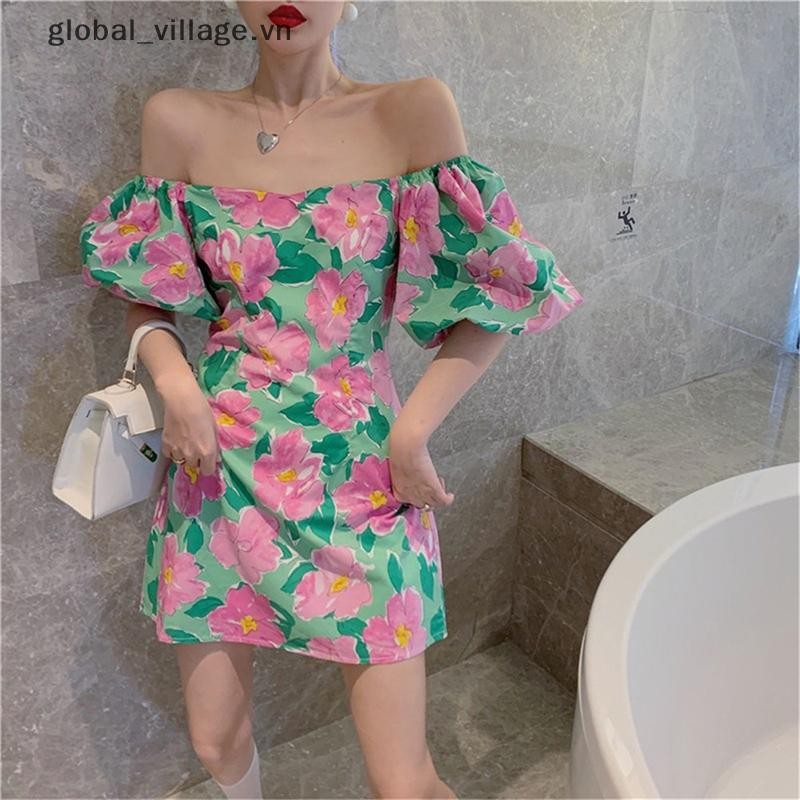 Váy Mini lệch vai họa tiết hoa, style boho chữ A - Phù hợp mùa hè