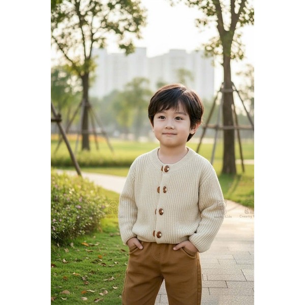 [CREAMY KIDS] Áo cardigan len Edward màu be