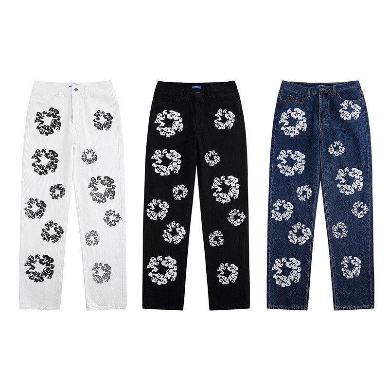RDQ0 High street printed jeans hiphop Street-style loose-fitting American retro pants