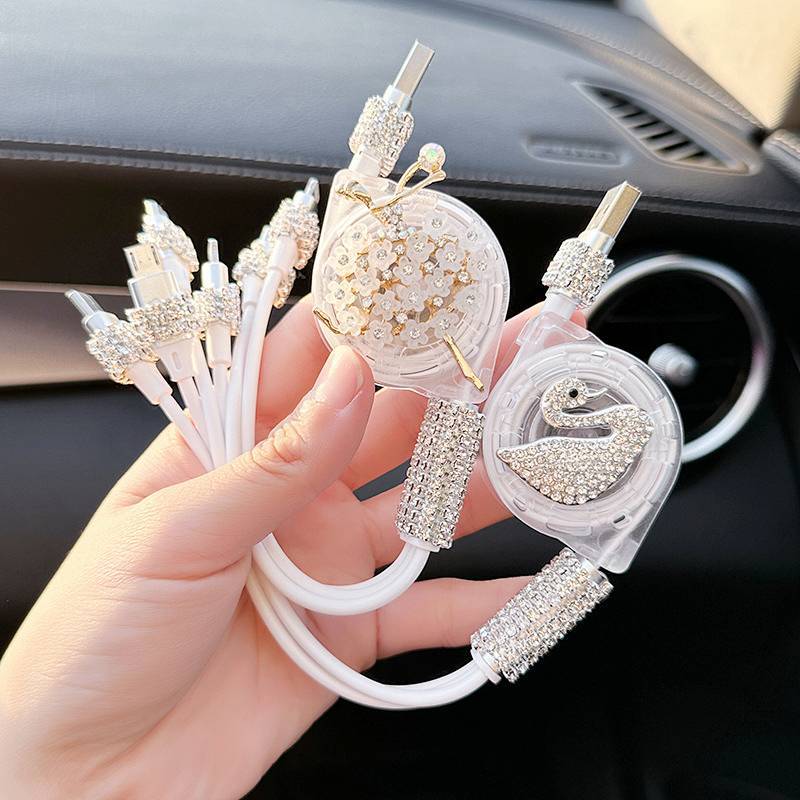 Car Charger One-to-Three Multi-Function Telescopic Three-in-One Mobile Phone Data Cable cXgD