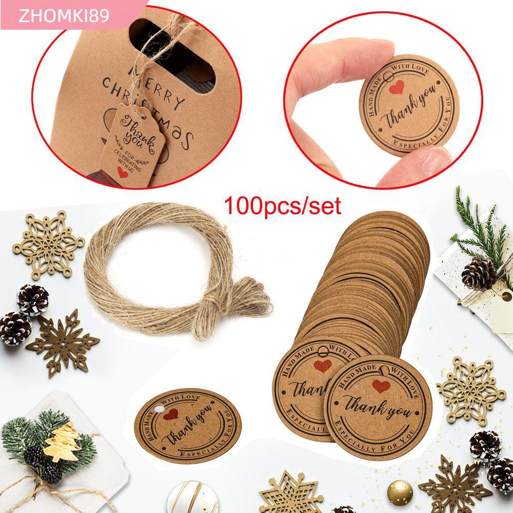 ZHOMKI89 100 Cái (có dây 20m) Nhãn Cảm Ơn Vòng Đồ Dùng Cưới DIY Làm Vườn Nhãn Giáng Sinh Vui Vẻ