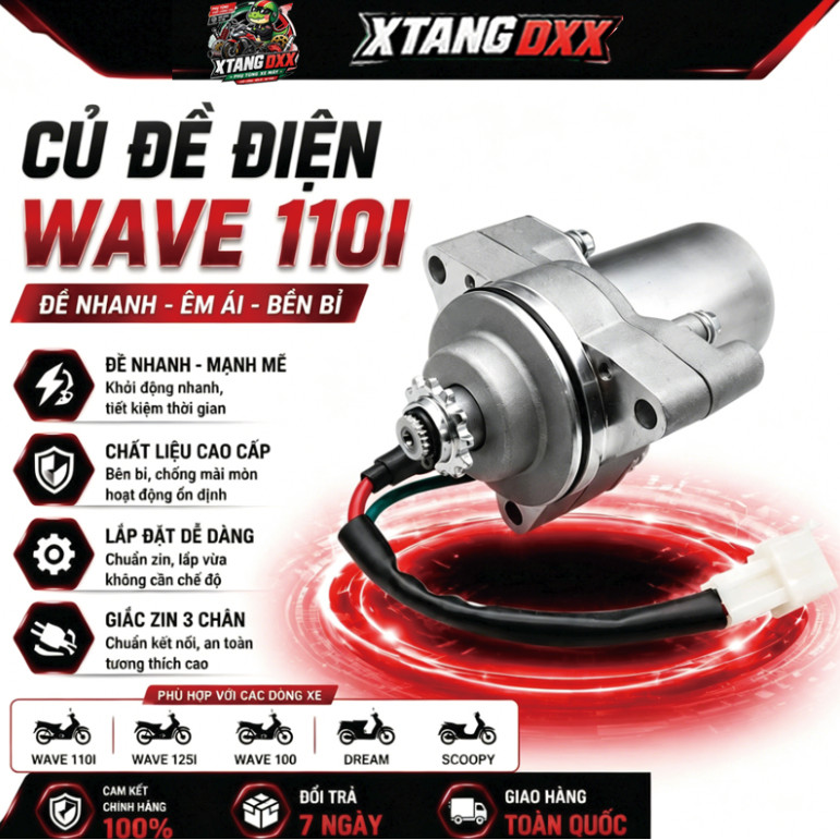 Củ Đề Dream Wave 110 Kèm Dây Điện | Mô Tơ Đề Cho Dream, Wave, Cub, Si50 Bền Bỉ