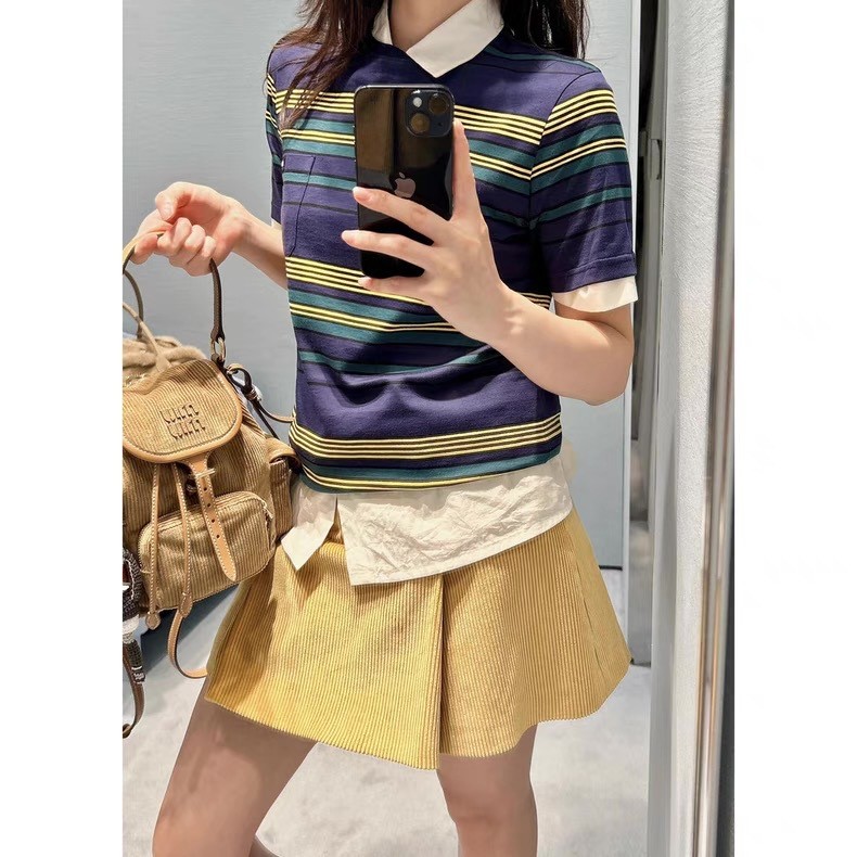 R3QN Misleading26Early Spring Vintage Striped Short Sleeve Shirt T The shirt is super versatile, com