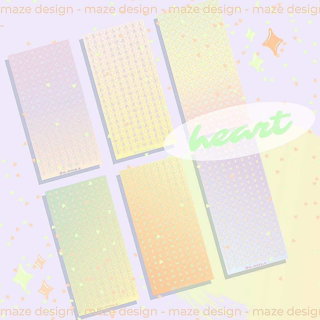 Heart Alphabet Sticker - Sticker alphabet trái tim, chữ trắng - phong cách Hàn Quốc - Thiết kế bởi M