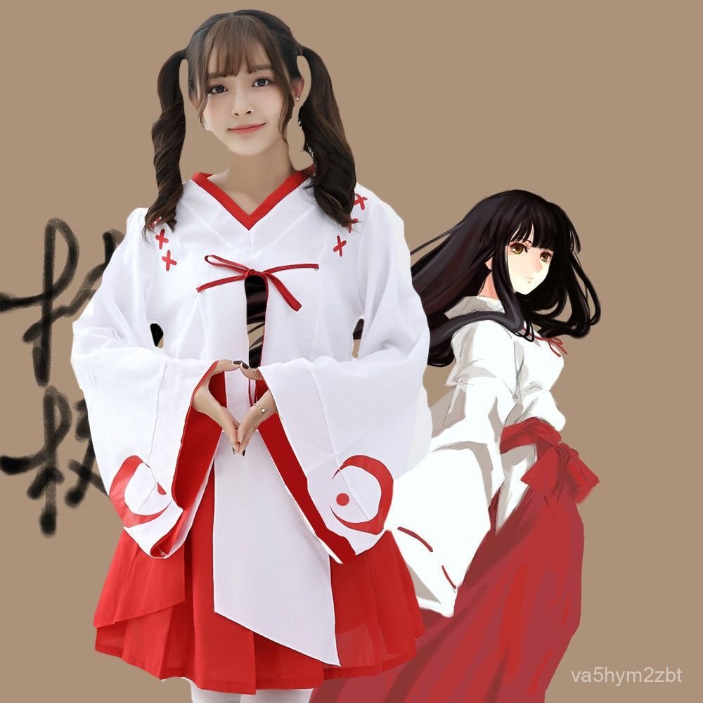 Trang phục cosplay Kikyo anime miko bộ kimono nữ thần điện nhật bản váy đỏ áo trắng hóa trang lễ hội