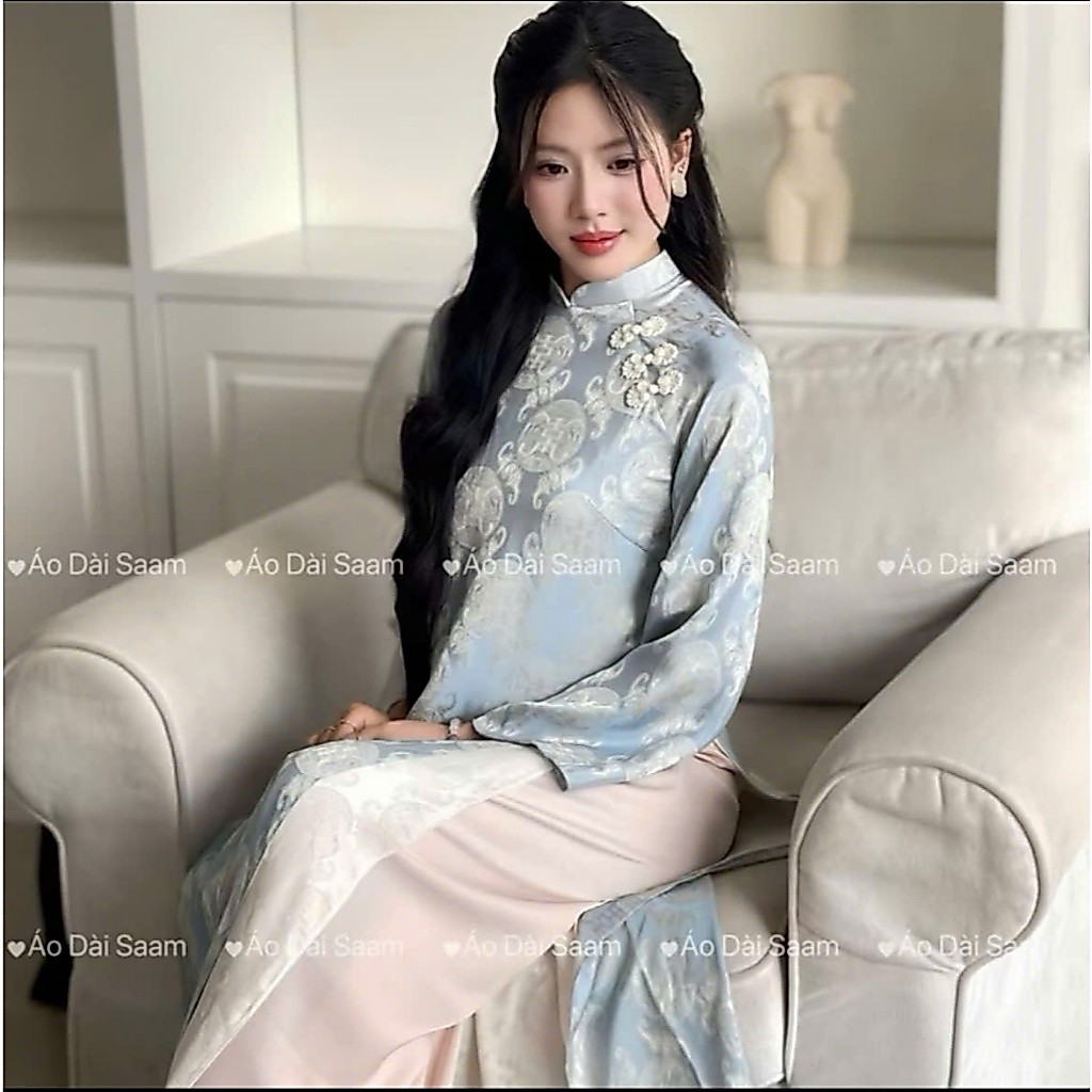 Áo dài Phúc Vinh Áo dài SAM áo dài gấm tết họa tiết gấm thọ dơi
