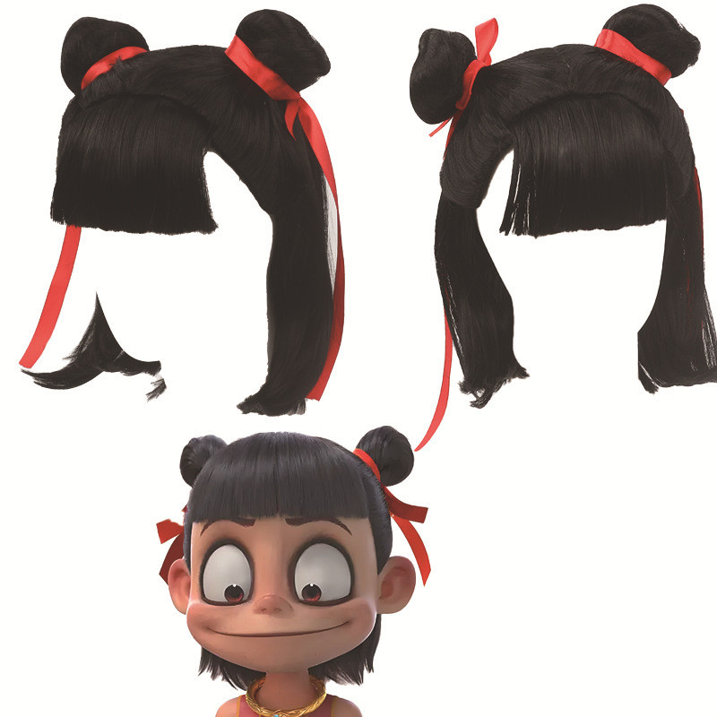 Cosplay Anime Tóc Giả Nezha 's Demon Boy Vòng Quanh Thế Giới cos Nezha Tóc Giả Đen Đôi Bóng Mũ Đội Đ
