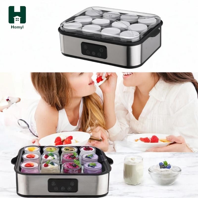 Máy làm sữa chua điện Homyl với 12 cốc thủy tinh Dụng cụ làm sữa chua DIY Máy làm phô mai tự chế cho nhà hàng Sử dụng sữa Tập hợp