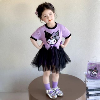   BXH  Váy Kuromi bé gái 90-140CM Váy công chúa ngắn tay phiên bản Hàn Quốc dành cho bé gái Váy gạc khâu bé gái Quần áo trẻ em mùa hè 