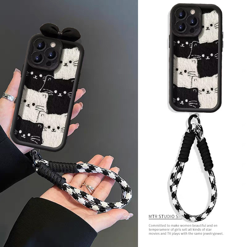 Ốp Điện Thoại Nơ 3D Mèo Đen Cho Motorola Moto G24 G35 G14 G52 G84 G05 G34 G75 GPlay 2025 G85 G54 Bao