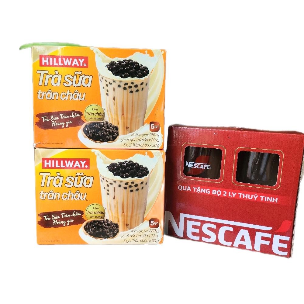 MUA 2 TẶNG 2- 2 HỘP TRÀ SỮA CHÂN CHÂU HILLWAY (MỔI HỘP 5 LY) TẶNG 2 LY THỦY TINH TRONG SUỐT DÀY ĐẸP 