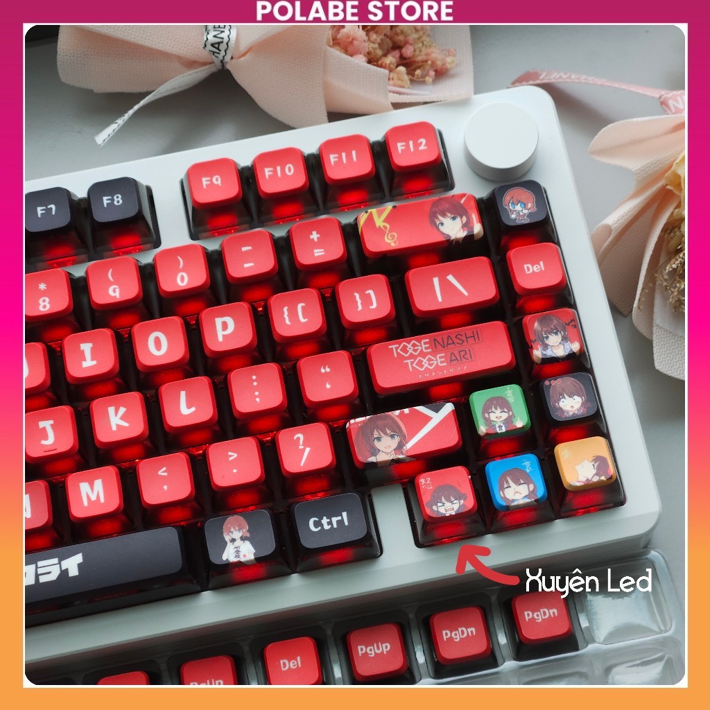 Keycap Togenashi Anime Red Black Pudding - ASA Profile PBT Dyesub Keycap Bàn Phím Cơ 60 65 75 TKL - 