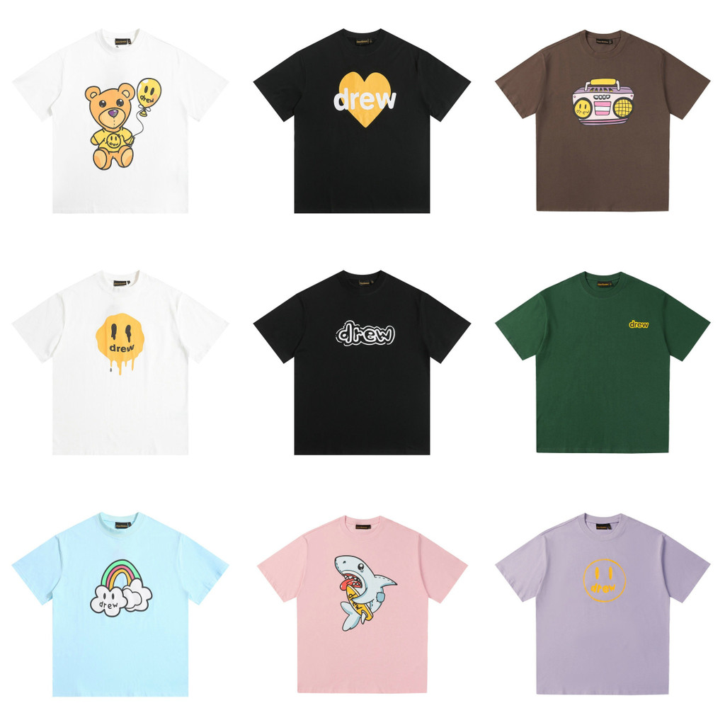 RT4D Justin Bieber DREW Smiling Face Men's and Women's Pure Cotton Loose Short Sleeve T Couple's lon