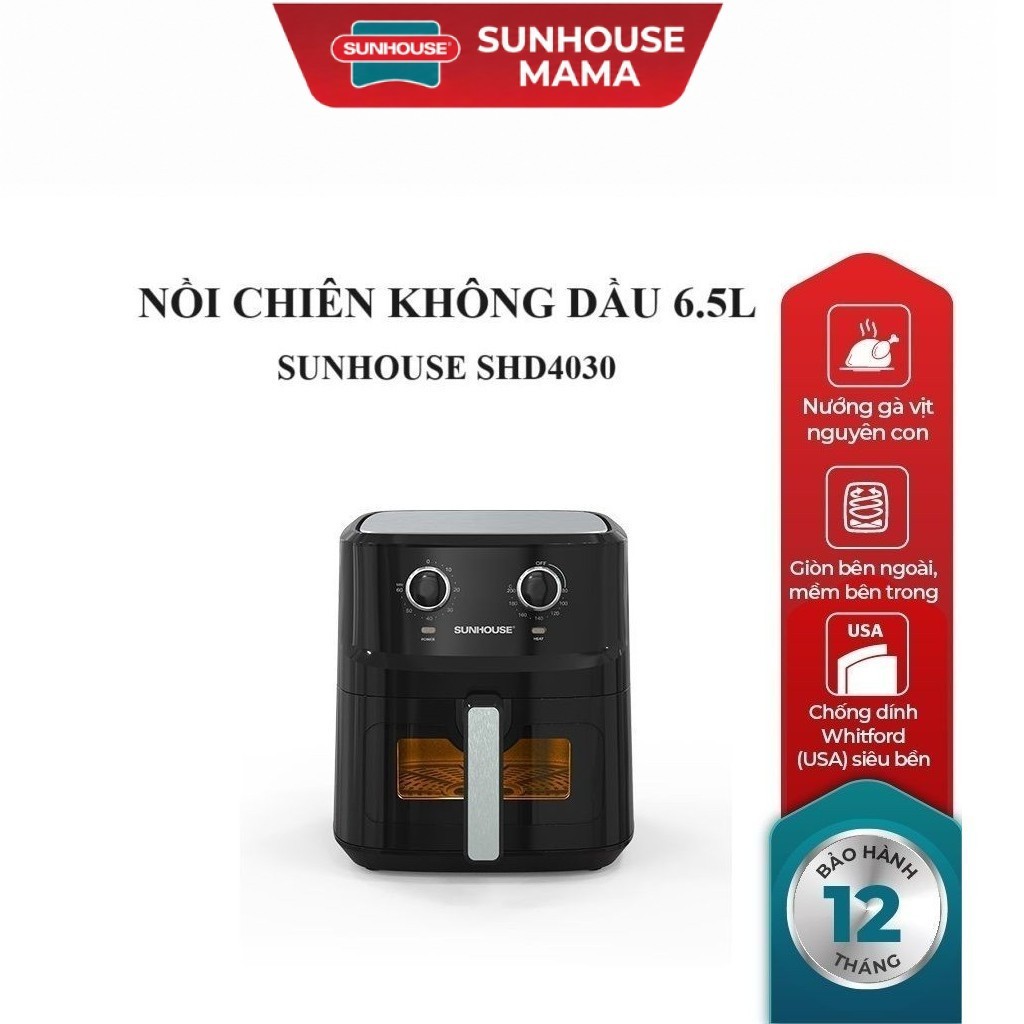NỒI CHIÊN KHÔNG DẦU 6.5L SUNHOUSE SHD4030