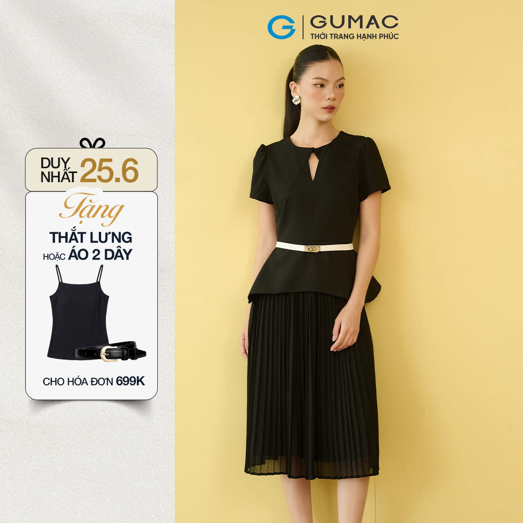 Đầm nữ dáng peplum dập ly GUMAC chất liệu thun kaki đứng form đầm may 2 lớp DE08062