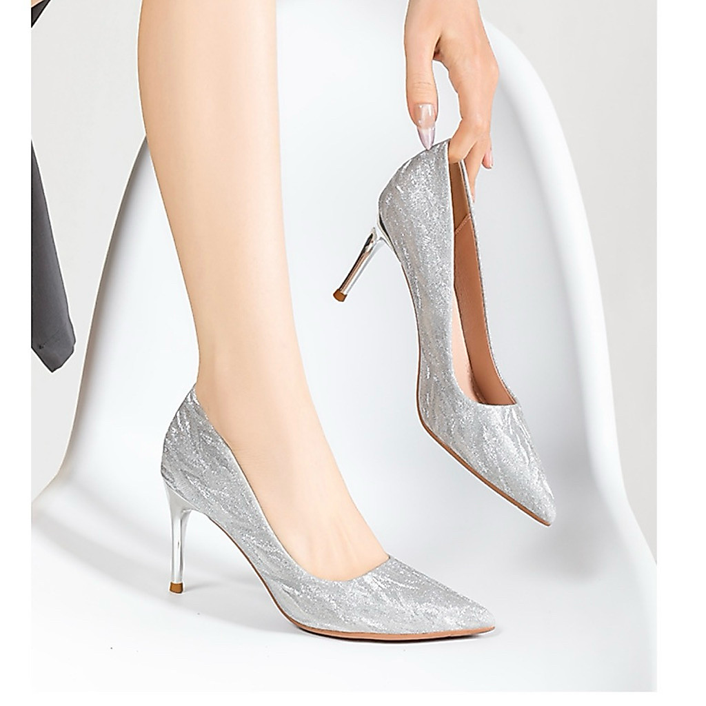 giày cao gót BALL ĐẾ ĐỎ TRƠN kim tuyến gót nhọn cao 9 phân size 35-40 giày nữ Hnstore