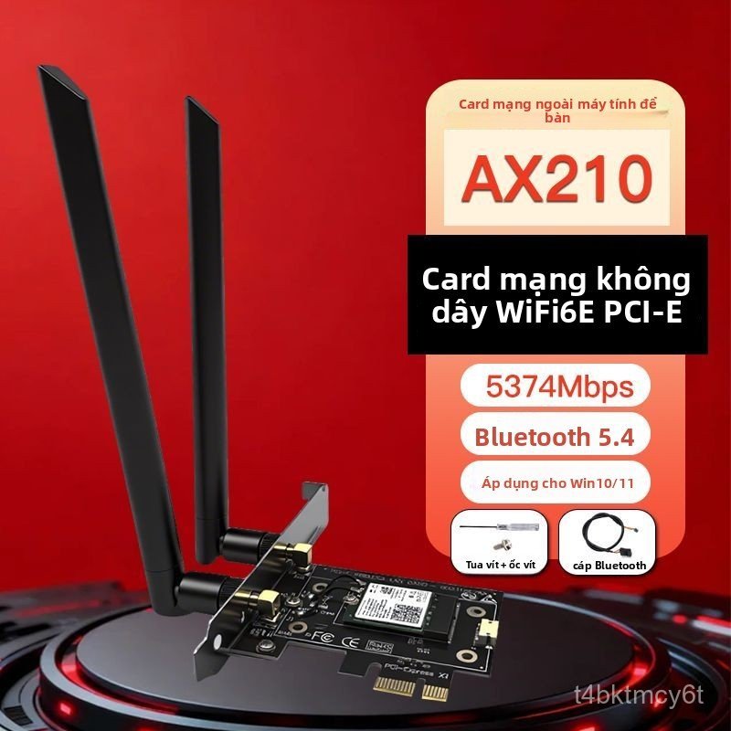Card mạng WiFi 6E AX210 PCIe cho máy tính bàn tốc độ cao kết nối Bluetooth 5.4 ổn định