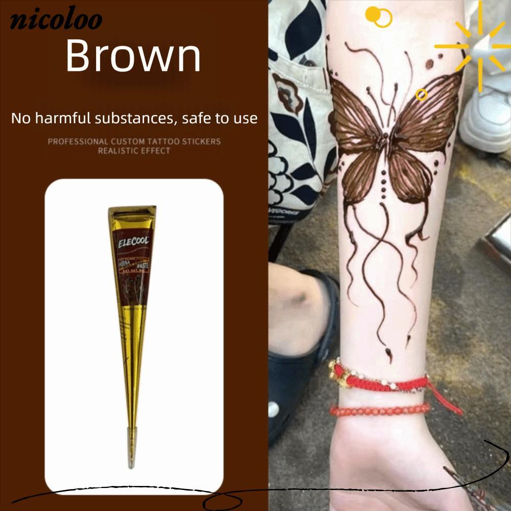 Kem xăm NICOLOO Henna, Màu nâu đen Dễ sử dụng Henna Paste Cone, Kem Henna tạm thời Bán vĩnh viễn Màu