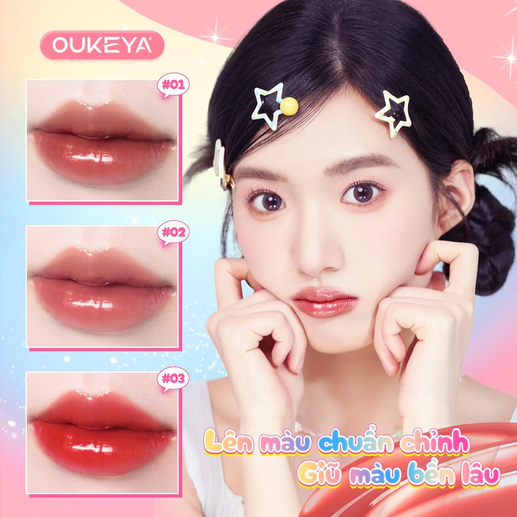 Oukeya Son Bóng - Công Nghệ Khóa Màu 24H | 8 Màu Thời Thượng | Lên Màng Không Dính | Bền Màu Không T