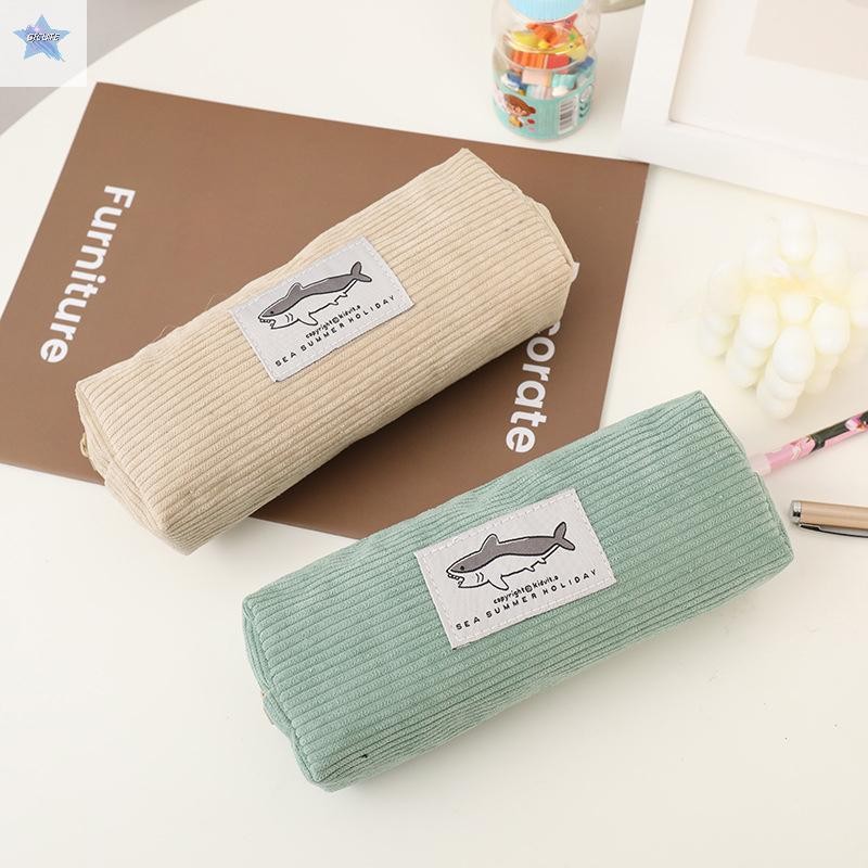 Hộp đựng bút chì cá mập GJCUTE Hộp đựng bút vải nhung Kawaii Văn phòng phẩm Hộp đựng bút chì dung tí